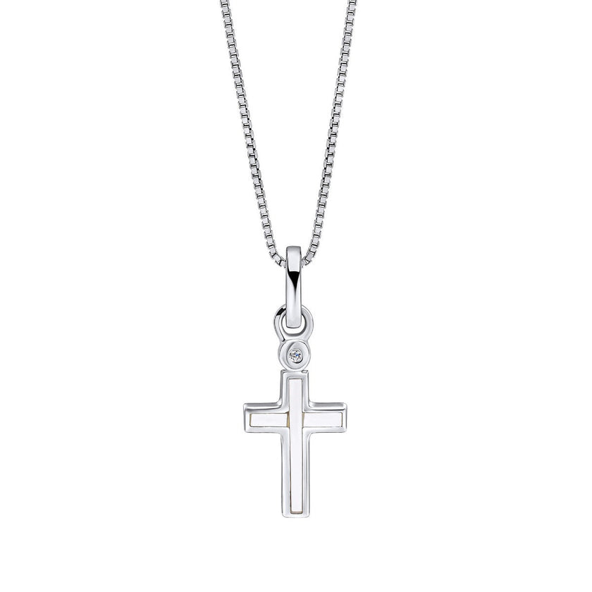 D For Diamond Mother of Pearl Cross Pendant with Diamond