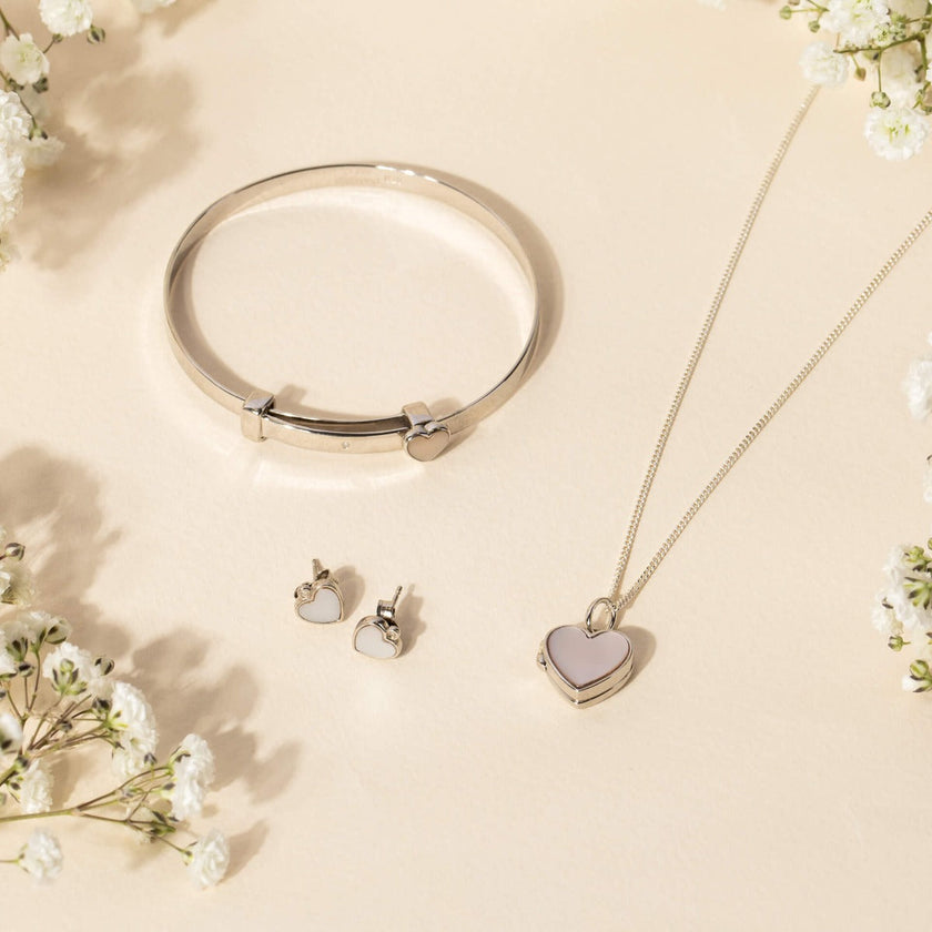 D For Diamond Mother of Pearl Heart Locket with Diamond