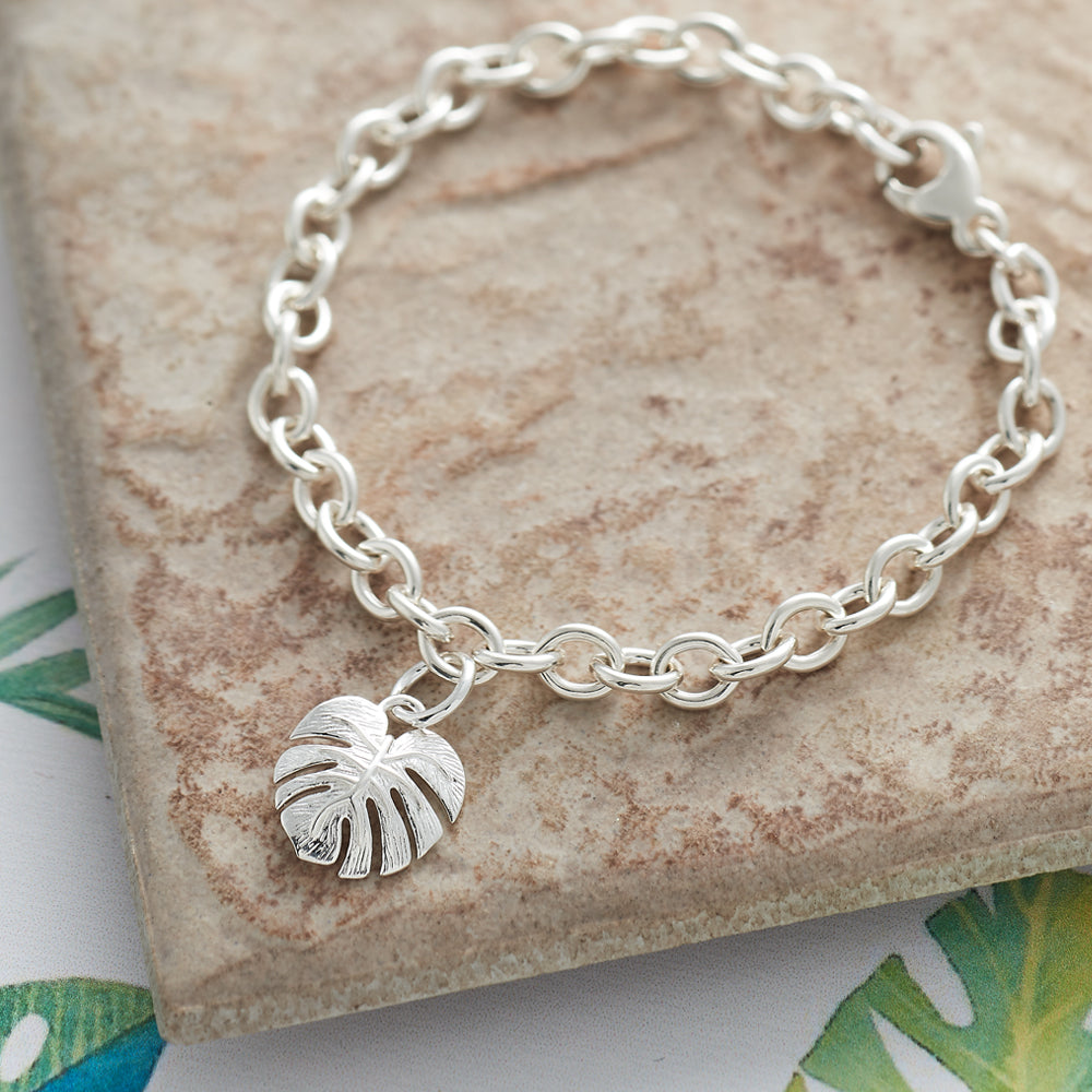 Breloque en argent feuille de palmier Monstera