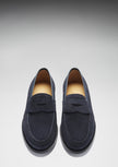Navy Blue Suede Loafers, Welted Leather Sole