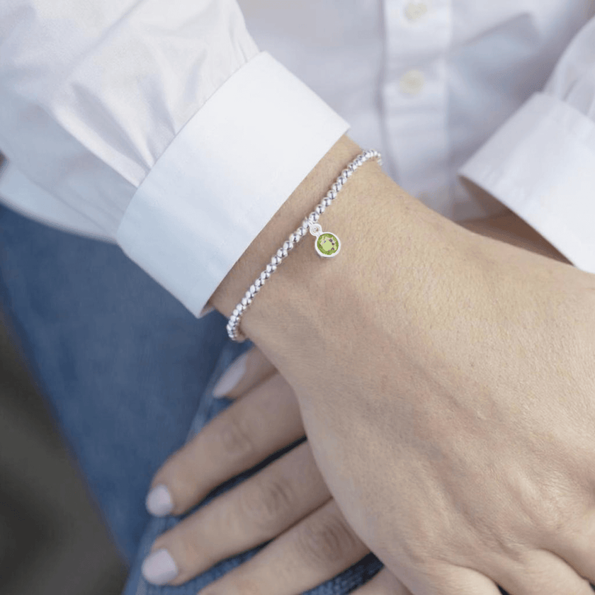 Peridot August Birthstone Bracelet | Stretch Bead Charm Design