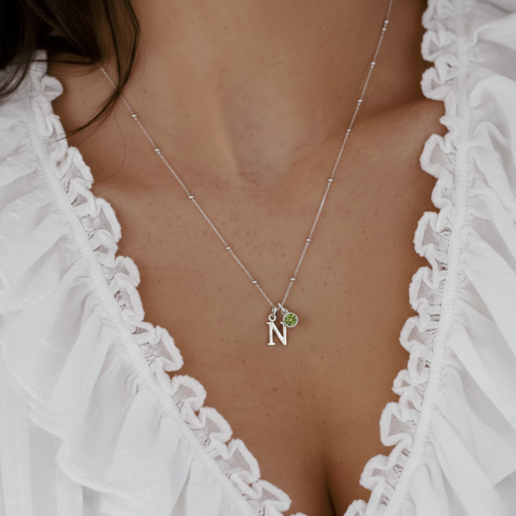 Initial & August Birthstone Necklace | Personalised Peridot Gift