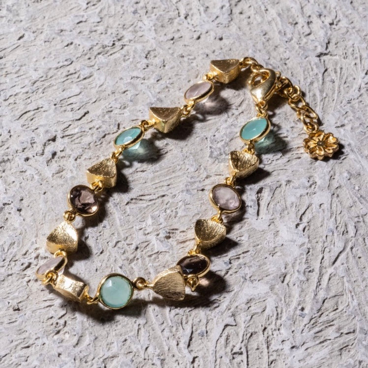 Gold Sara Mixed Gemstone Bracelet Pariba Onyx, Smoky Quartz & Rose Quartz