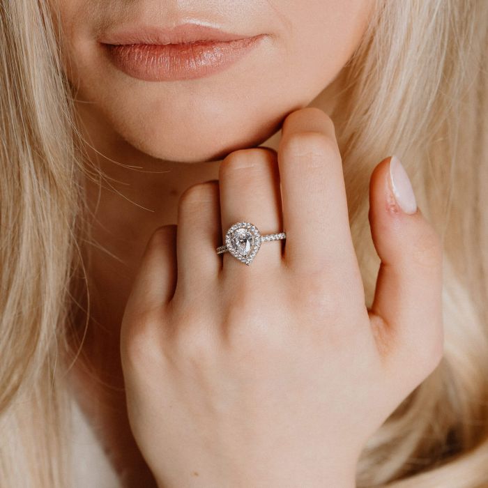 Diamonfire Teardrop Ring with Pave Shoulders