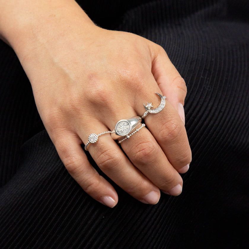 Beginnings Diamond Cut Signet Ring with CZ
