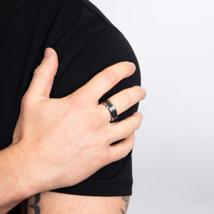 Fred Bennett Tungsten Ring with Black Carbon Fibre Inlay