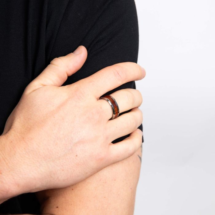 Fred Bennett Tungsten Ring with Brown Wood Inlay
