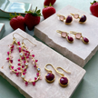 Charis Halfmoon Double Gemstone Earrings Rose Quart & Ruby