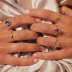 Elements Gold Irregular Shaped Purple Amethyst Stone Ring with Diamond Surround