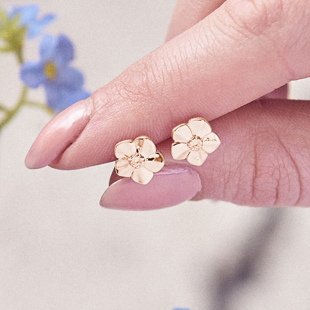 Puces d'oreilles en argent vermeil or rose Myosotis