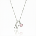 Collar inicial y de piedra de nacimiento de octubre | Regalo personalizado de cuarzo rosa
