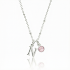 Collar inicial y de piedra de nacimiento de octubre | Regalo personalizado de cuarzo rosa