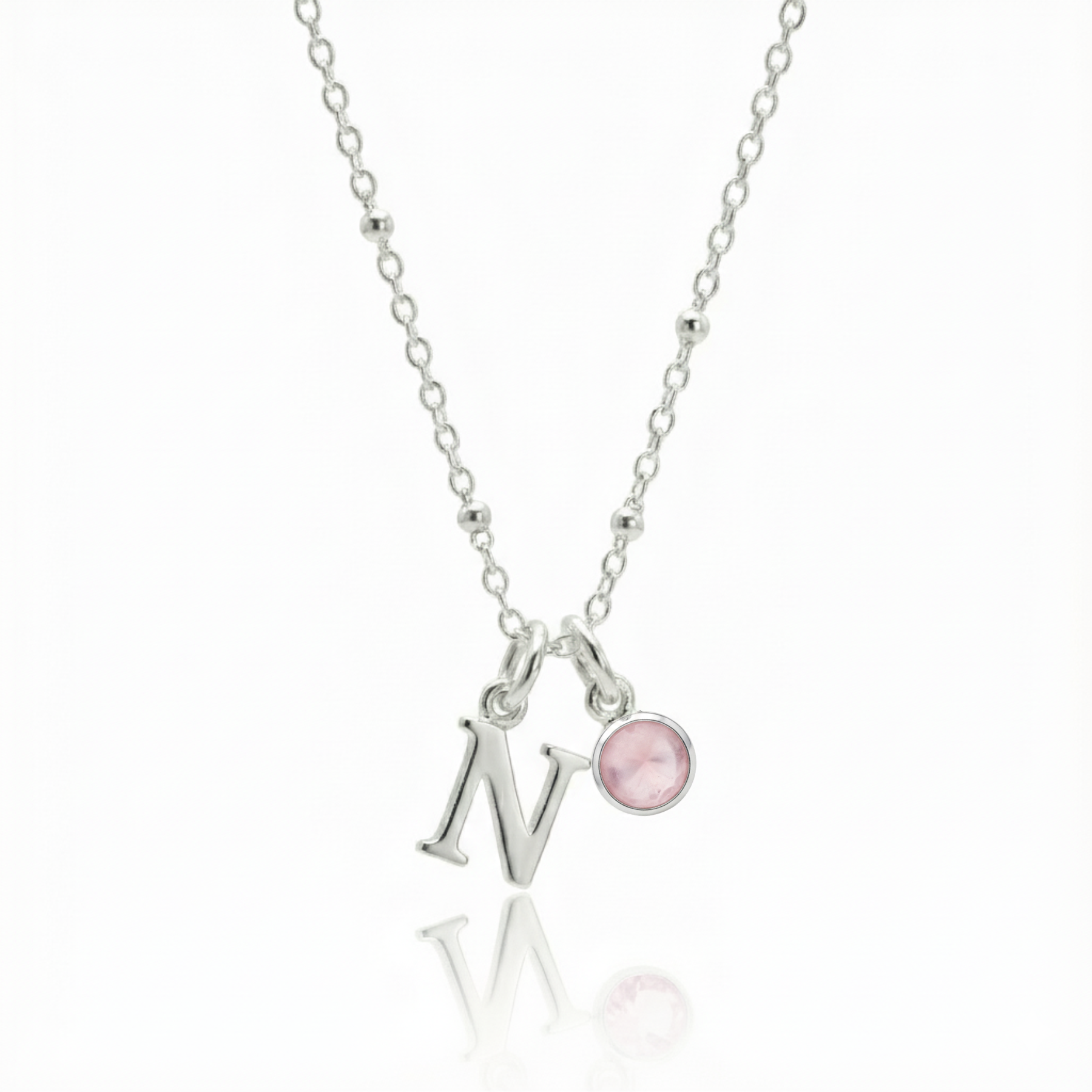 Collar inicial y de piedra de nacimiento de octubre | Regalo personalizado de cuarzo rosa