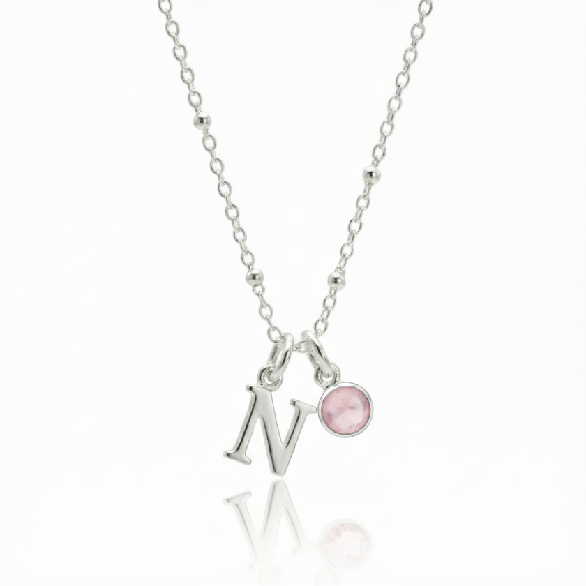 Initial & October Birthstone Necklace | Personalised Rose Quartz Gift