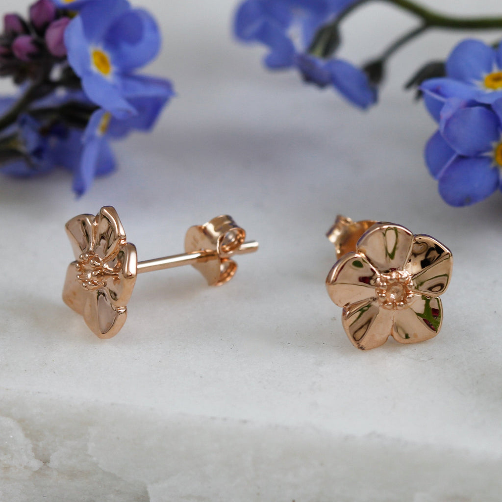 Puces d'oreilles en argent vermeil or rose Myosotis