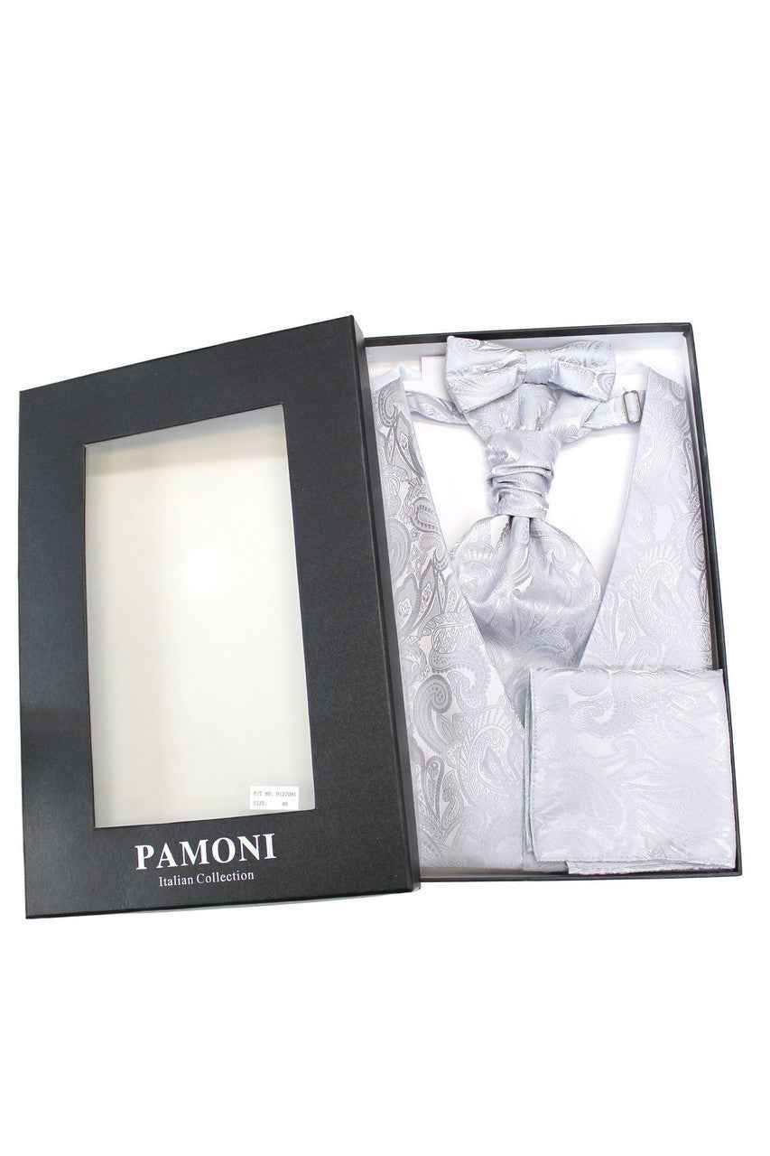 Silver Paisley Waistcoat & Cravat Set