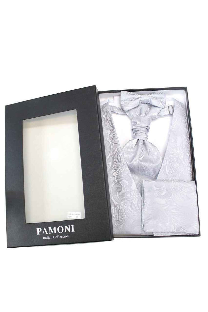 Silver Paisley Waistcoat & Cravat Set