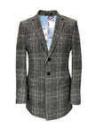 Grey Dogtooth Check Slim Fit Coat