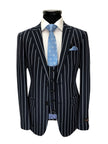 Navy Bold Stripe 2-button 3-piece Suit