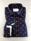 Navy Apple Print Fitted Shirt