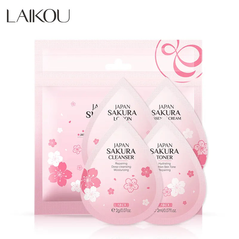 LAIKOU Sakura Skin Care Set 2g Deep Cleansing Cleanser Moisturizing Toner Repairing Lotion Anti-aging Face Cream Face Care 4 Pcs