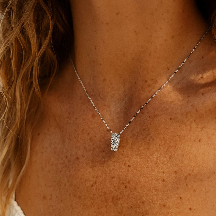 Silver Lyra Necklace with Barnacles and White Topaz