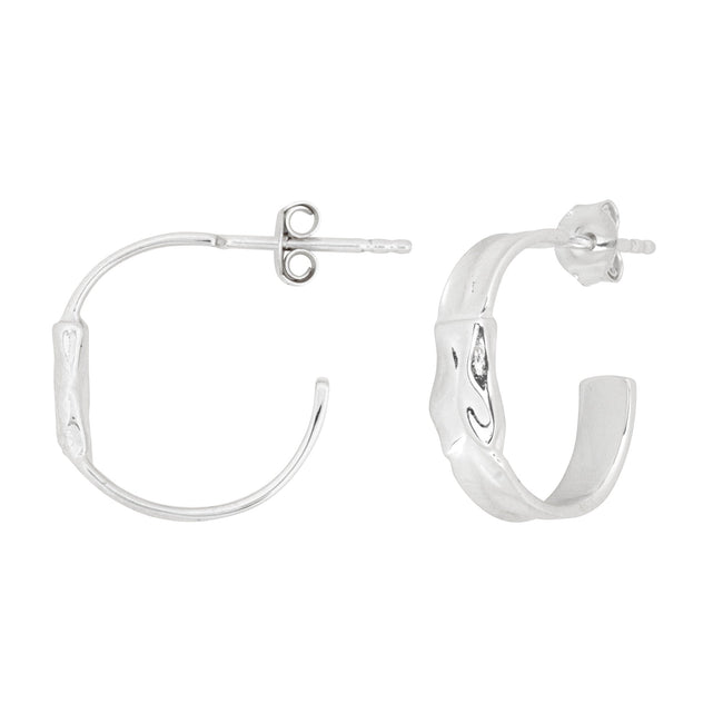 Silver Organic Crescent Hoop Earrings