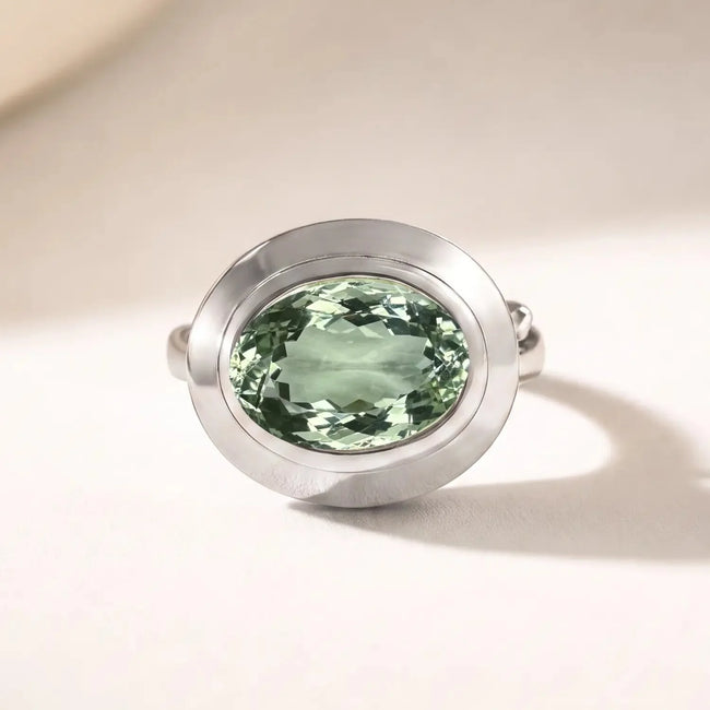 Silver Sea Green Quartz Gemstone Ring - Margo