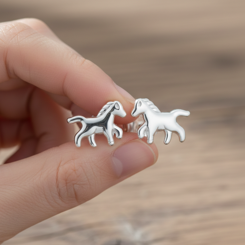 Sterling Silver Horse Stud Earrings