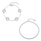 Silver clover bracelet set