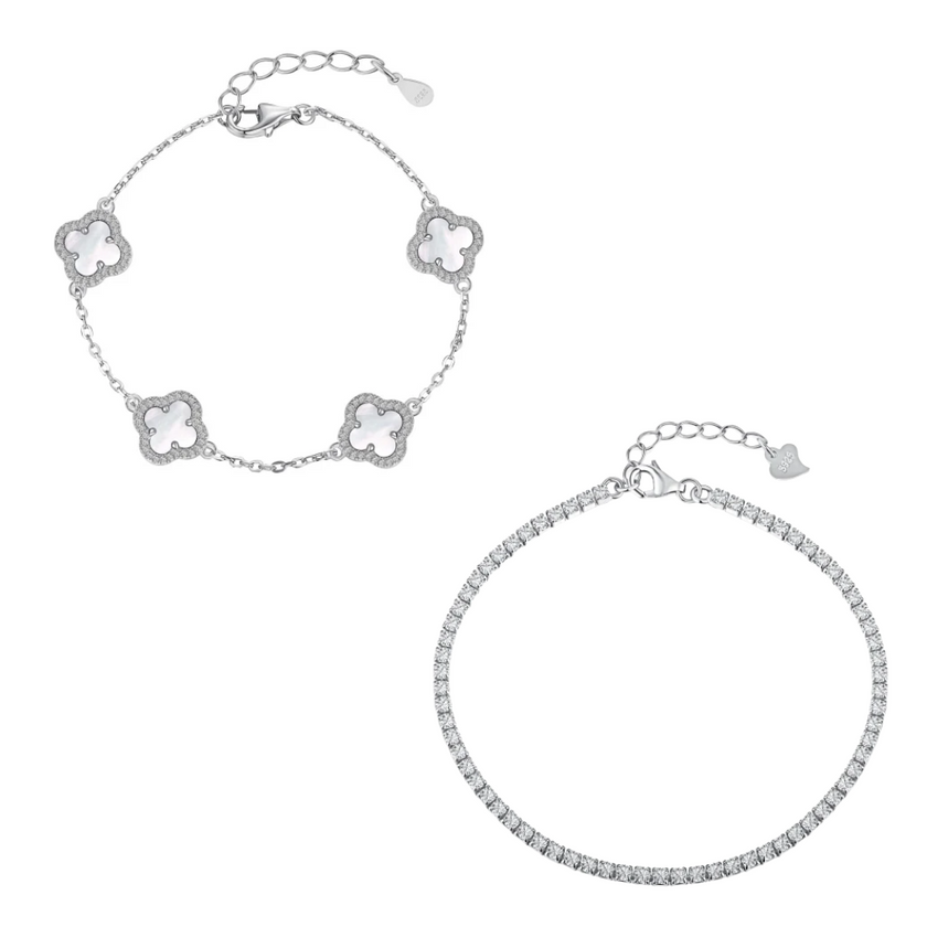 Silver clover bracelet set