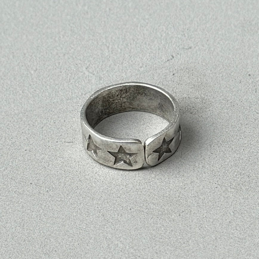 Stamped Stars Silver Band Ring