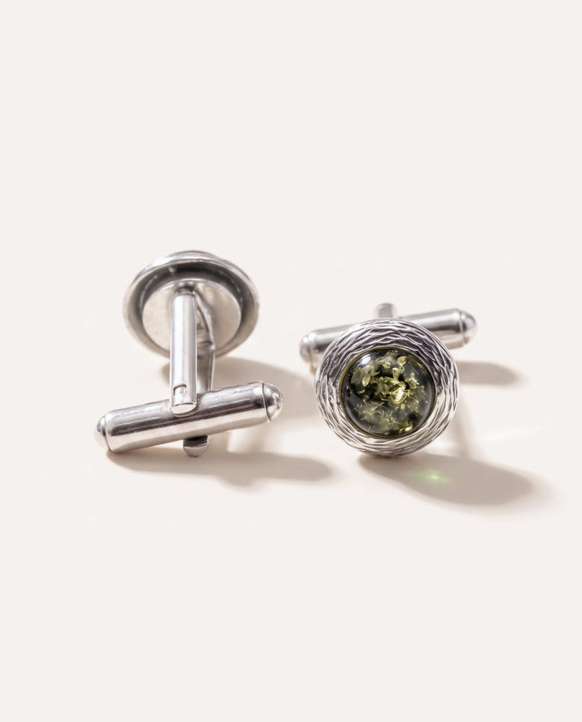 Textured Frame Green Amber Cufflinks