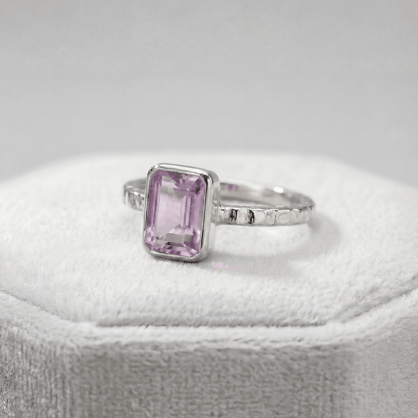 Tidewashed Amethyst Ring - Octagonal Amethyst & Hammered Band