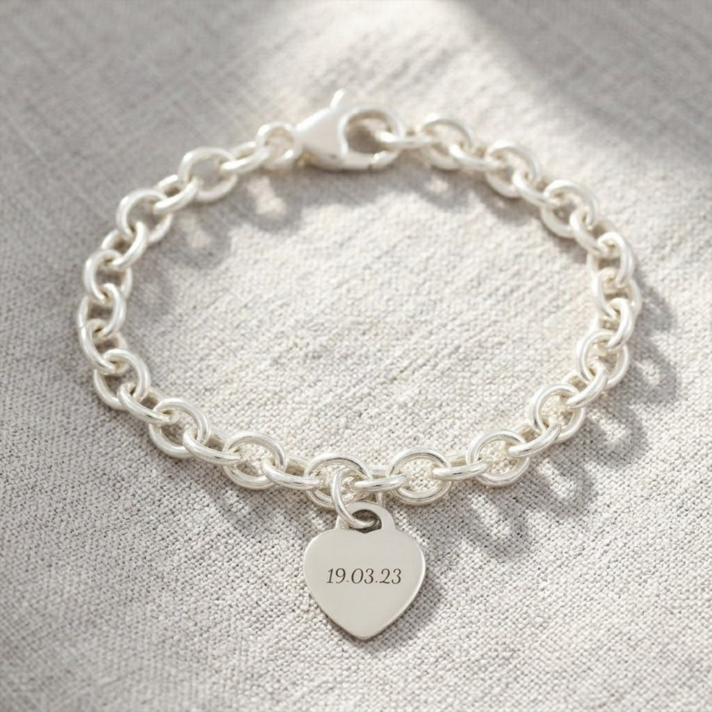 Tiny Heart Tag Personalised Silver Charm Bracelet