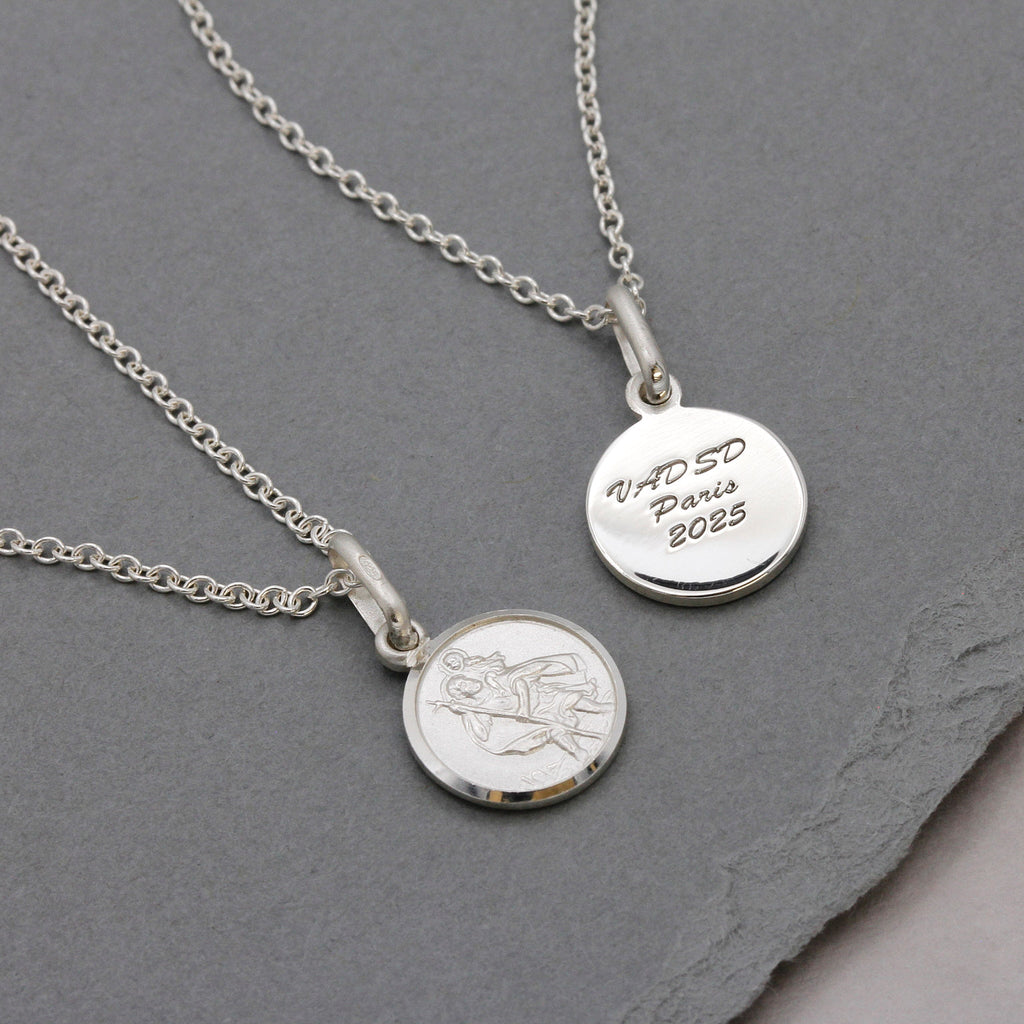 Classic Tiny St Christopher Necklace Sterling Silver 10mm