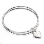Beginnings Diamond Cut Double Bangle with Heart Tag