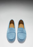 Women's Penny Driving Loafers, blue embossed suede
