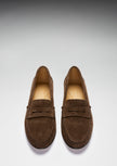 Women's Penny Loafers Leather Sole, brown suede