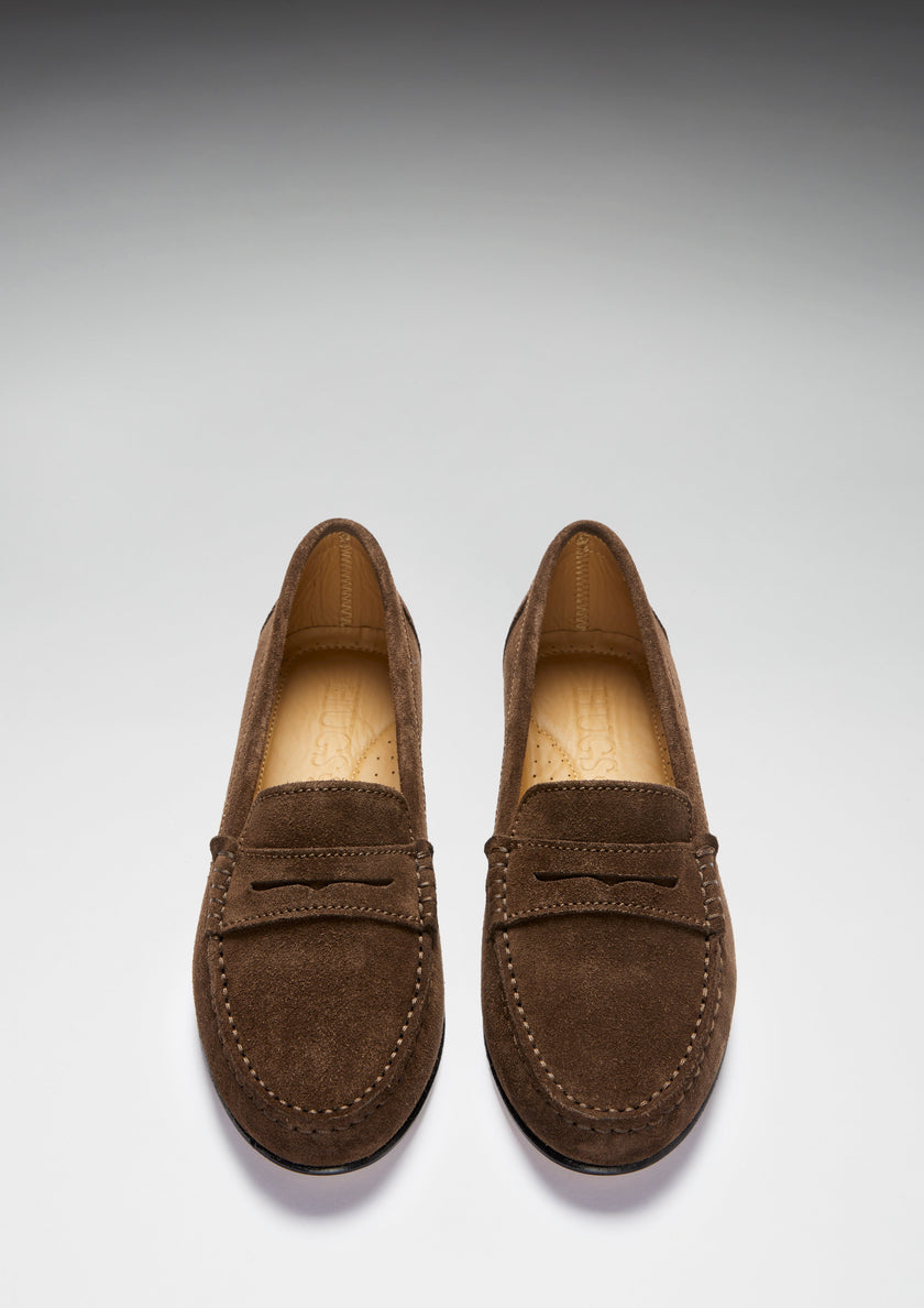 Women's Penny Loafers Leather Sole, brown suede