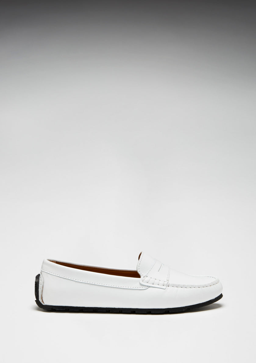 Women's Tyre Sole Penny Loafers, white leather