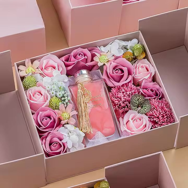 Frasco de vidrio de lujo con difusor de varillas para aceites esenciales aromáticos para el hogar, caja de regalo.